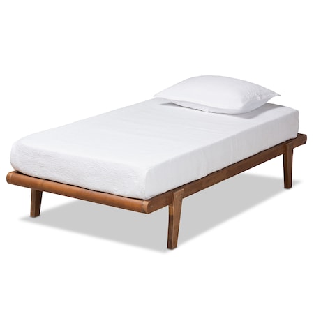 Baxton Studio Kaia Mid-Century Modern Walnut Brown Finished Wood Twin Size Platform Bed Frame 183-11177-Zoro